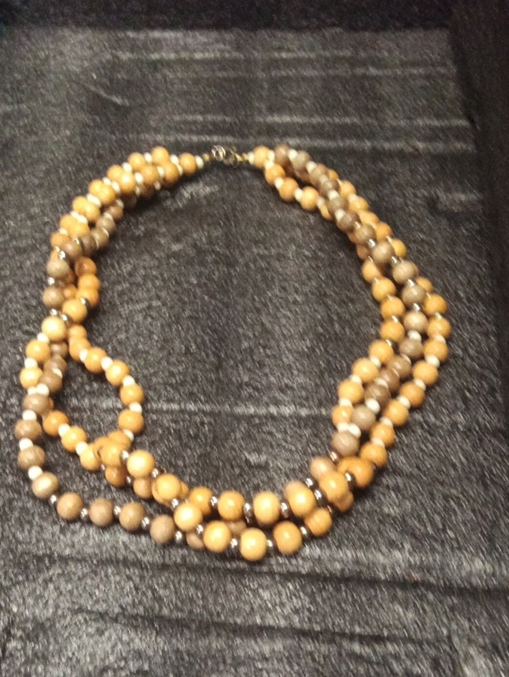 Triple-Strand Brown & Tan Wooden Beaded Necklace